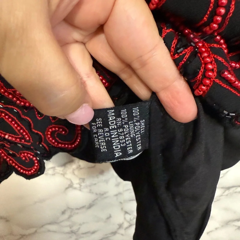 Embroidered Black and Red Women's Top - Picture 5 of 7